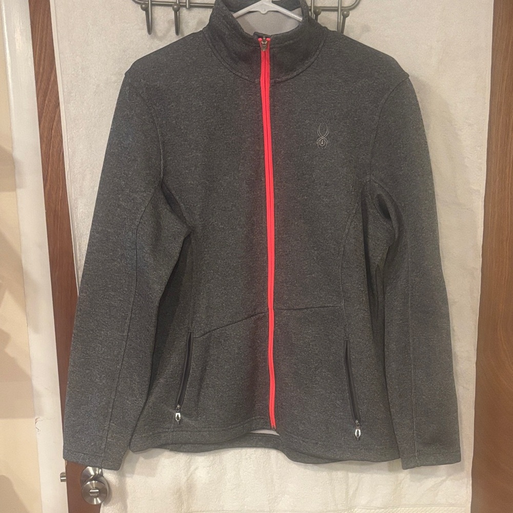 Spyder Charcoal Jacket with Vibrant Coral Zipper